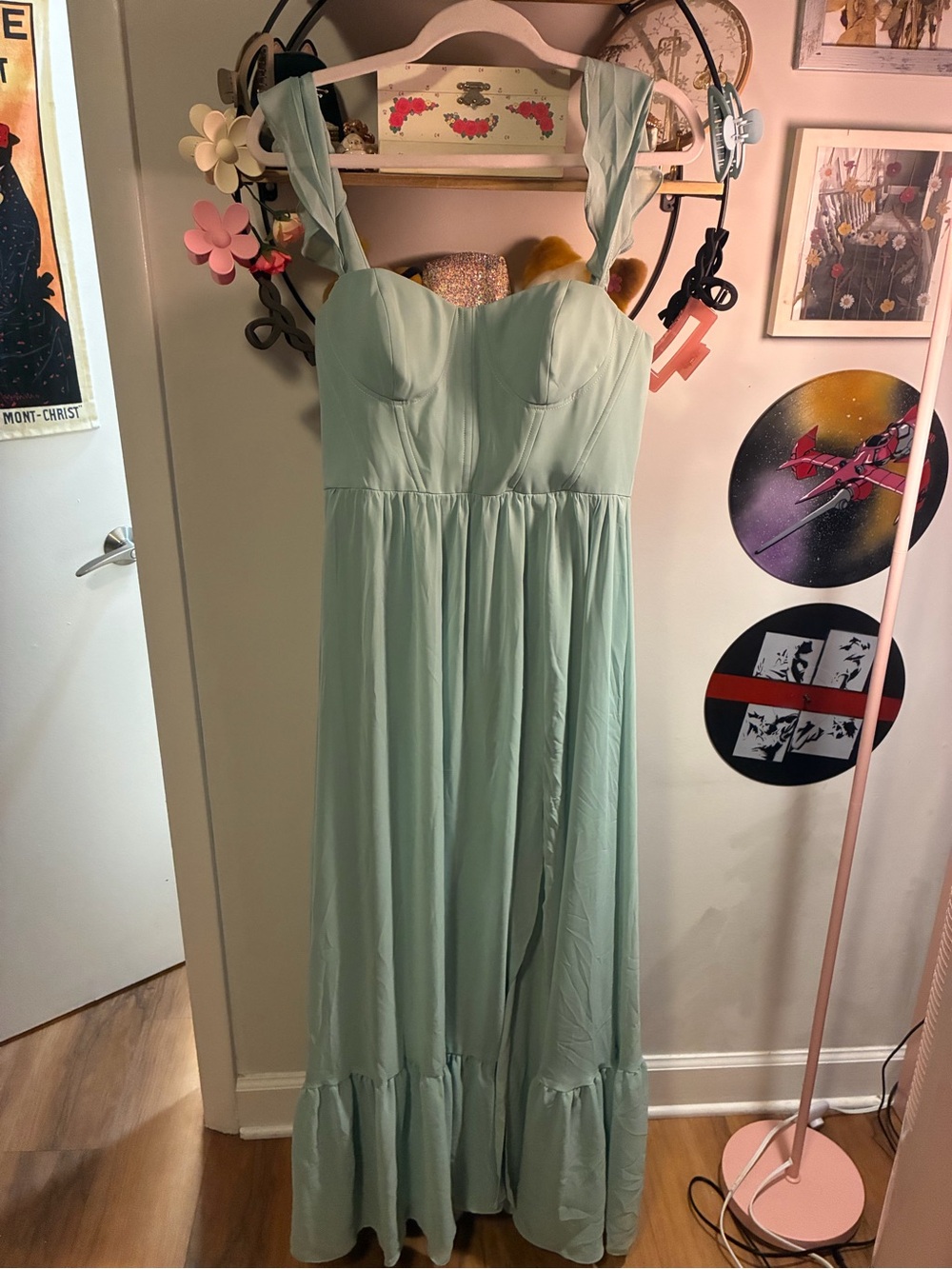 Dessy Collection Bridesmaid Sea Grass Green Dress with Sweetheart Bustier NWT